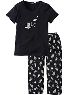 Пижама с брюками капри (черный/белый) Bonprix