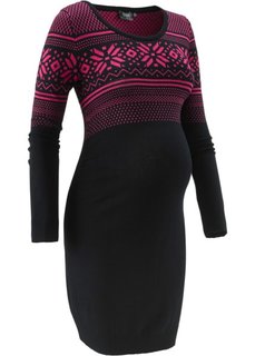 Для будущих мам: вязаное платье с норвежским узором (черный/горячий ярко-розовый с узором) Bonprix