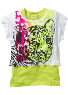 Короткая футболка + тэнк топ (2 изделия в упаковке) (белый с рисунком тигра/зеленый киви) Bonprix