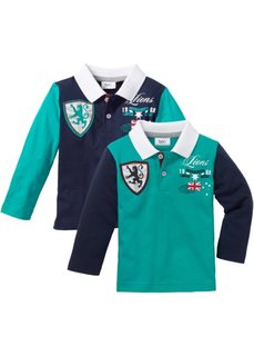 Мода для малышей: футболка-поло из биохлопка с длинным рукавом (2 шт.), Размеры  56/62-104/110 (темно-синий/изумрудный) Bonprix