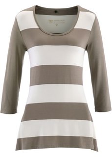 Удлиненная футболка с рукавом 3/4 (цвет белой шерсти/серо-коричневый в полоску) Bonprix