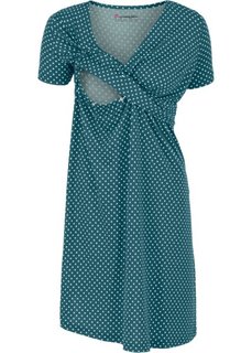 Мода для беременных и кормящих мам: трикотажное платье-стретч с коротким рукавом (сине-зеленый/пастельная аква в горошек) Bonprix
