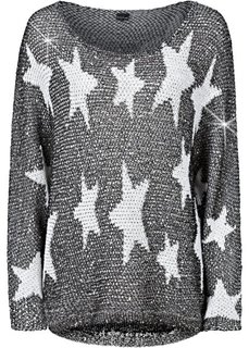 Вязаный пуловер (черный/белый) Bonprix