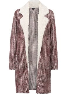 Вязаное пальто с флисовым воротником (темно-красный с узором) Bonprix
