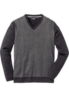 Пуловер Regular Fit с V-образным вырезом (антрацитовый меланж) Bonprix