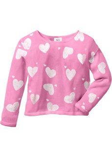 Вязаный пуловер свободного покроя (розовый с принтом) Bonprix