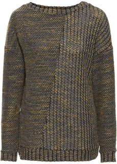 Вязаный пуловер (темно-зеленый/меланжевый карри) Bonprix