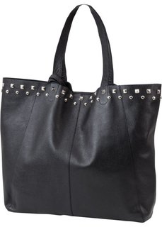 Кожаная сумка-шопер с заклепками (черный) Bonprix
