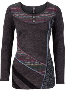 Вязаный пуловер с разноцветными вставками (темно-серый меланж) Bonprix