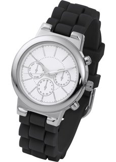 Часы на силиконовом браслете (черный/серебристый) Bonprix