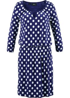 Трикотажное платье с рукавом 3/4 (ночная синь/белый в горошек) Bonprix