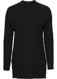 Вязаный пуловер с воротником-стойкой (черный) Bonprix