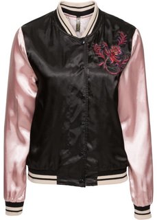 Двухсторонная куртка-бомбер с вышивкой (черный/ярко-коралловый) Bonprix