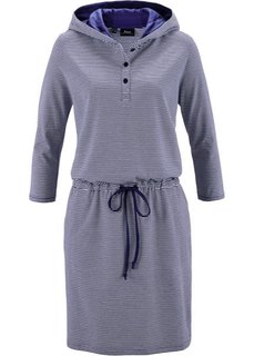 Трикотажное платье с капюшоном (ночная синь/белый в полоску) Bonprix