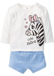 Мода для малышей: футболка с длинным рукавом + шорты из биохлопка (2 изд.) (цвет белой шерсти/синий жемчуг) Bonprix