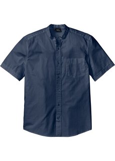 Рубашка Regular Fit с воротником-стойкой и коротким рукавом (темно-синий) Bonprix