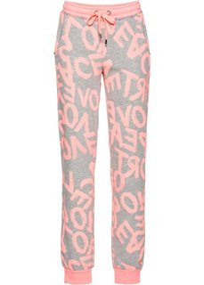 Трикотажные брюки (светло-серый меланж/розовый неон) Bonprix