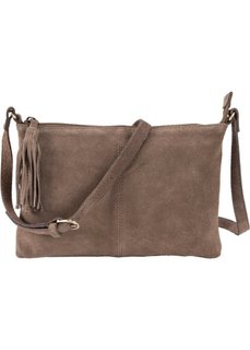 Кожаная сумка через плечо с декоративной кистью (серо-коричневый) Bonprix