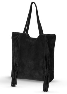 Кожаная сумка-шопер с бахромой (черный) Bonprix