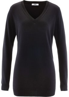 Удлиненный пуловер с длинным рукавом (черный) Bonprix