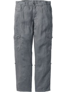 Льяные брюки-карго Regular Fit с хлястиками, cредний рост (N) (серый) Bonprix