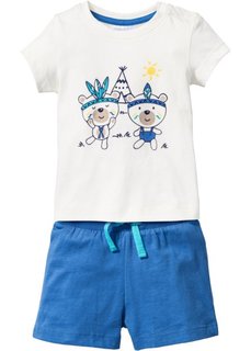 Мода для малышей: футболка + шорты (2 изд.), биохлопок (цвет белой шерсти/ледниково-синий) Bonprix