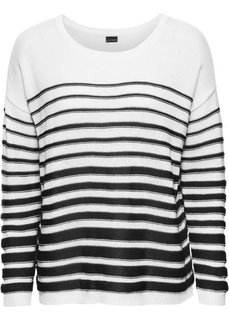 Пуловер с длинным рукавом (белый/черный в полоску) Bonprix