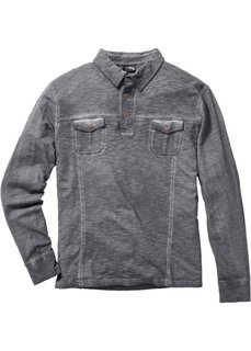 Футболка-поло Regular Fit с длинным рукавом (дымчато-серый) Bonprix
