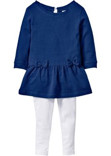 Трикотажное платье с имитацией денима + легинсы (2 изд.) (синий джинсовый/белый) Bonprix