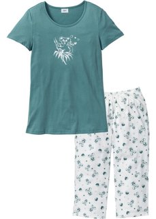 Пижама-капри (цвет белой шерсти/минерально-синий с рисунком) Bonprix