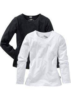 Однотонная футболка с длинными рукавами (2 шт.) (черный/белый) Bonprix