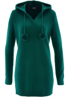 Удлиненный пуловер с капюшоном (петролевый) Bonprix