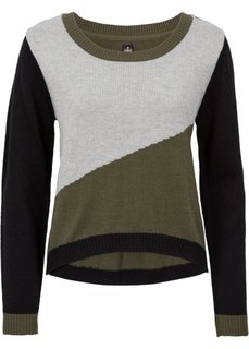 Вязаный пуловер (темно-оливковый/черный/светло-серый меланж) Bonprix