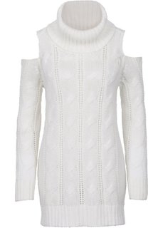 Пуловер с высоким воротом и прорезями на плечах (меланж цвета белой шерсти) Bonprix
