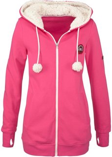 Трикотажная куртка с флисовой подкладкой в области капюшона (горячий ярко-розовый) Bonprix