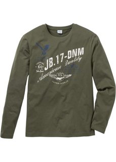 Футболка с длинными рукавами Regular Fit (темно-оливковый) Bonprix
