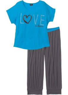 Пижама (2 изделия) (шиферно-серый/капри-синий с рисунком) Bonprix