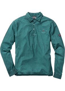 Футболка Regular Fit с воротником-поло и длинным рукавом (сине-зеленый) Bonprix