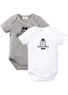 Мода для малышей: боди из биохлопка с коротким рукавом (2 шт.) (белый/светло-серый меланж) Bonprix
