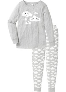 Пижама из органического хлопка (светло-серый меланж/белый с рисунком) Bonprix