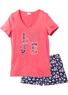 Пижама (нежный ярко-розовый/темно-синий в цветочек) Bonprix