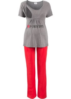 Пижама для будущих и кормящих мам (серый меланж/красный) Bonprix