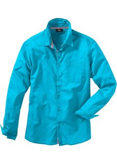Рубашка с длинным рукавом, стандартный покрой (бирюзовый) Bonprix
