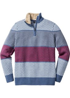 Пуловер Regular Fit с высоким воротом на молнии (синий/цвет белой шерсти/красный/серый) Bonprix