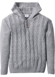Уютный вязаный пуловер с капюшоном, Размеры  116/122-164/170 (светло-серый меланж) Bonprix