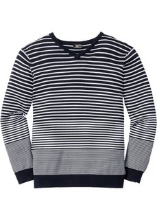 Пуловер Regular Fit с V-образным вырезом (темно-синий/белый в полоску) Bonprix