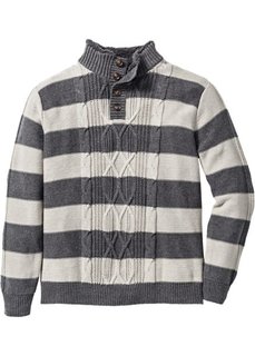 Пуловер Regular Fit с воротником с отделкой из искусственного меха (серый в полоску) Bonprix
