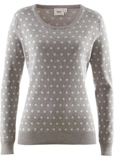 Пуловер (светло-серый меланж/белый в горошек) Bonprix