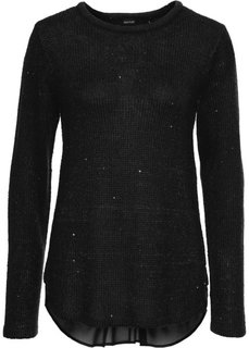 Пуловер с пайетками и со вставкой (черный) Bonprix