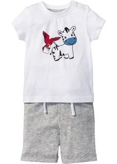 Мода для малышей: футболка + шорты (2 изд.), биохлопок (белый/светло-серый меланж) Bonprix